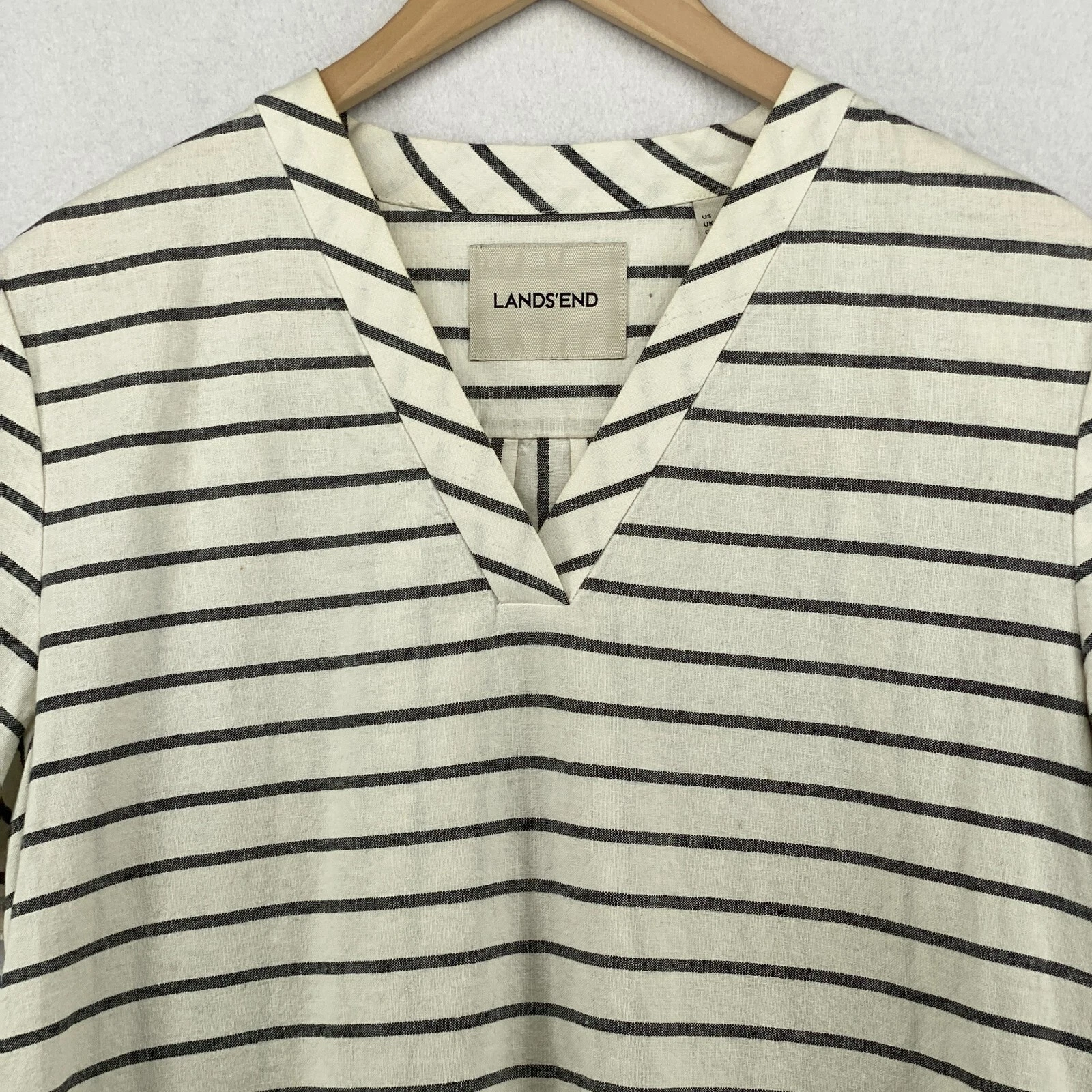 OFF WHITE Abito LANDS' END 14 cotone lino righe tubino tunica manica corta bianco sporco