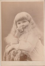 ANTIQUE CABINET CARD: SWEET YOUNG BLONDE GIRL, LONG HAIR, HAND UNDER CHIN