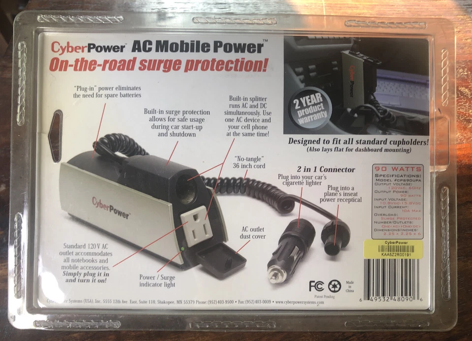 CyberPower CPS90UPA Inverter Car Charger w/ Standard 120v AC Outlet on the go! - Image 2 of 2