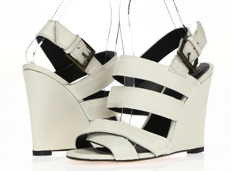 Sandalias con cuña de cuero marfil Robin vintage modernas para mujer talla 36 Foto 2 de 4