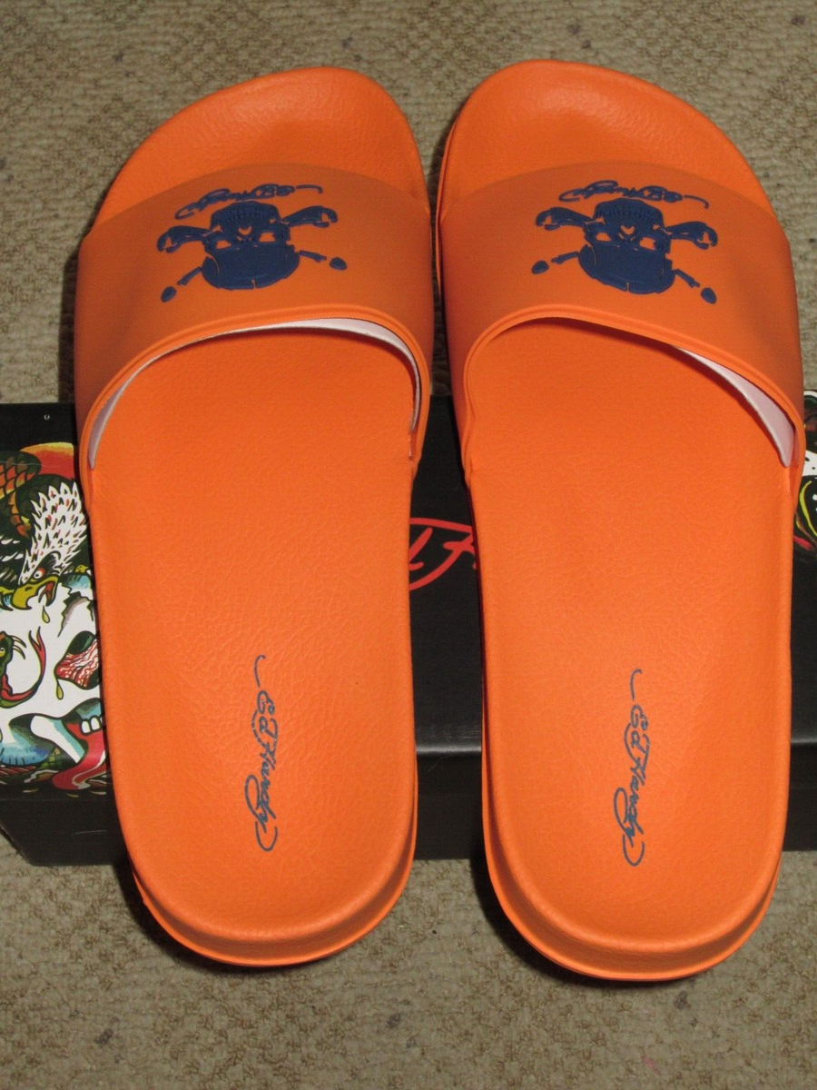 Ed Hardy Darkness Skull Slide Sandal ORANGE / BLUE Men