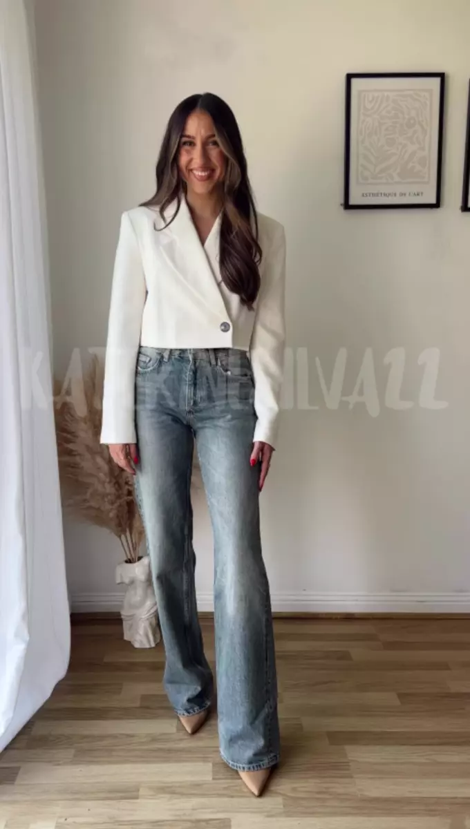 FULL LENGTH TRF MID-RISE WIDE LEG JEANS - Light gray