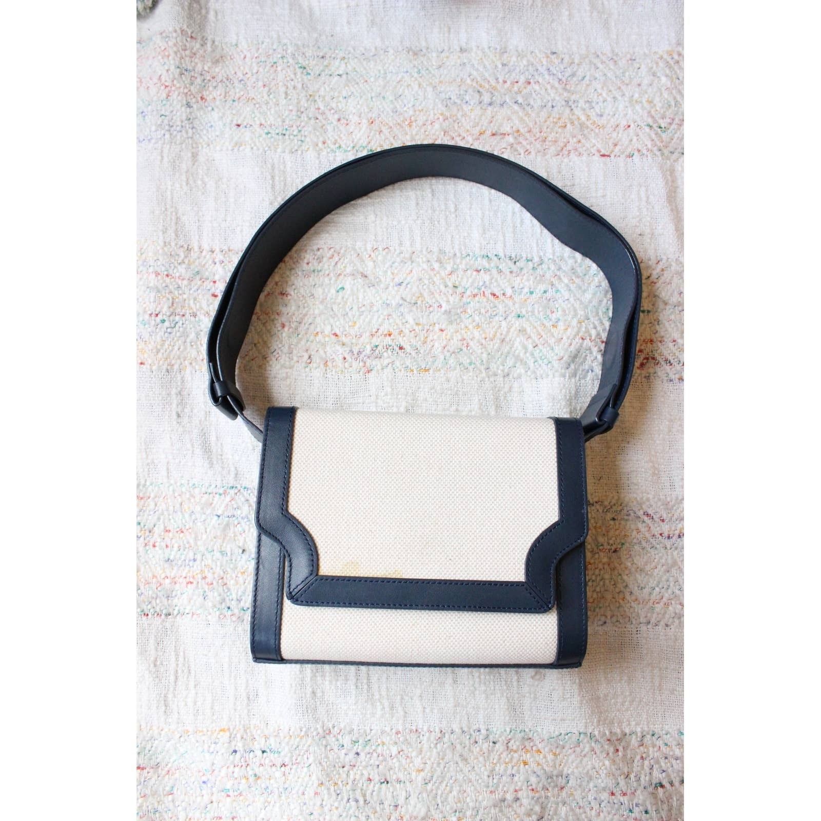 Marge Sherwood Vava Cream Navy Blue Canvas Purse