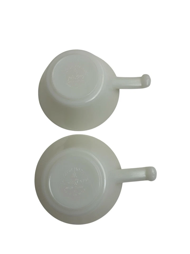(2) Anchor Hocking Fire King Blanco Leche Vidrio Sopa Tazón Plato Mango Medio Centavo A4 Foto 3 de 4