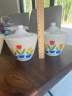 Vintage Fire-King Tulip Lidded Bowls (Set of 2) Milk Glass Grease / Fridge Jars