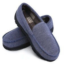 Mens Slippers Microsuede Moccasin Memory Foam House Shoes 11.5 Blue