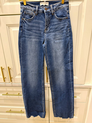 Risen Jeans Women s Blue Medium Wash Denim Straight Jeans Slim Fit High Rise