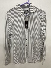 NWT MICHAEL KORS Men Long Sleeve Classic Fit STRETCH Dress Shirt Striped Medium