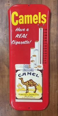 Vintage Thermometer CAMEL CIGARETTE Painted Tin Metal No Surgeon General Warning