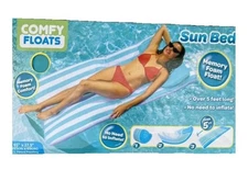 Comfy Floats No Inflate Sun Bed Water Lounger Outdoor Pool Float w/ Pillow, Blue