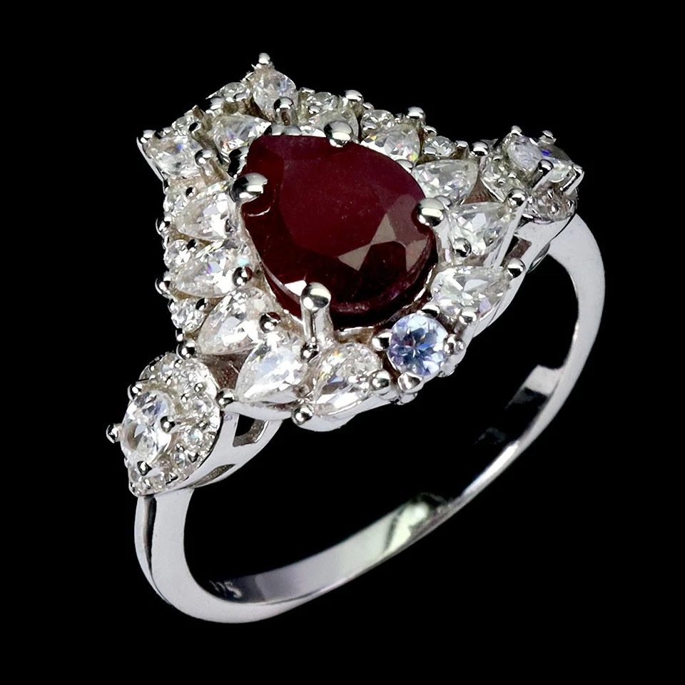 925 Sterling Silver Ring Pear Ruby 8x6mm Tanzanite Natural Gemstone Jewelry Sz 7 Foto 2 de 4