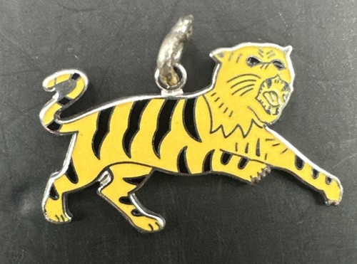Vtg 1950s 60s Sterling Silver Wells Enamel Tiger Charm Pendant