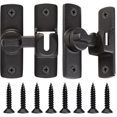 2Set 90/180 Degree Barn Door Lock, Black Latch Locks for Inside Door, Flip Ga...