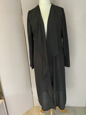 Mint Velvet Black Semi Sheer Long Waterfall Duster Jacket Uk14 PB43