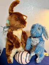 17" Pat Murphy Large Chocolate Brown/Cream Mohair Rabbit/Hare w/Easter Basket
