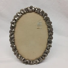 Vintage Oval Pewter Silver Flower Theme Picture Frame