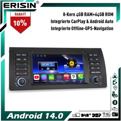8-Kern 4+64GB Qualcomm Android 14 DAB+ Autoradio BT Wifi GPS Navi für BMW X5 E53 - Bild 1 von 4