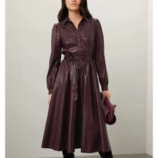 Peter Som Brown Faux Leather Midi Dress Size 10 Fit n Flare Career Designer $430