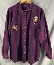 Vintage Disney Winnie The Pooh Shirt Women's L Purple Corduroy Tigger Piglet