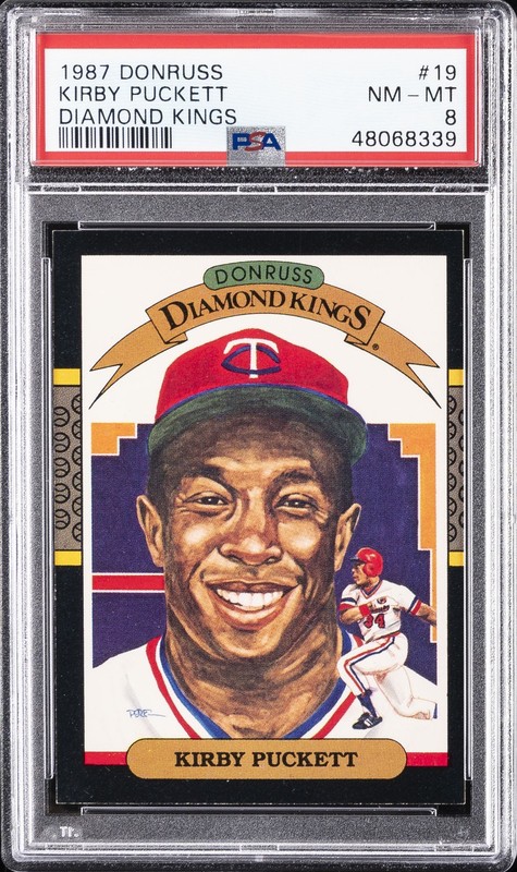 1987 DONRUSS DIAMOND KINGS #19 KIRBY PUCKETT PSA 8
