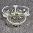 Vintage Anchor Hocking Candy Dish Hobnail Opalescent Moonstone 3 Sections 6.5”