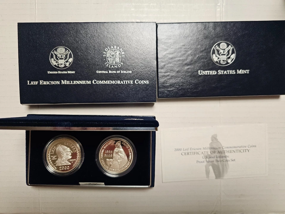 2000 US Mint Leif Ericson Millenium Silver  2- Coin Set W/OGP and COA - Image 2 of 4