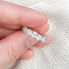 4Ct Cushion Cut Natural Diamond Eternity Wedding Band 950 Platinum Size 5 6 7 8