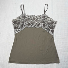 Y2k Jones New York Gray Floral Lace Trim Camisole Tank Top Adjustable Strap L