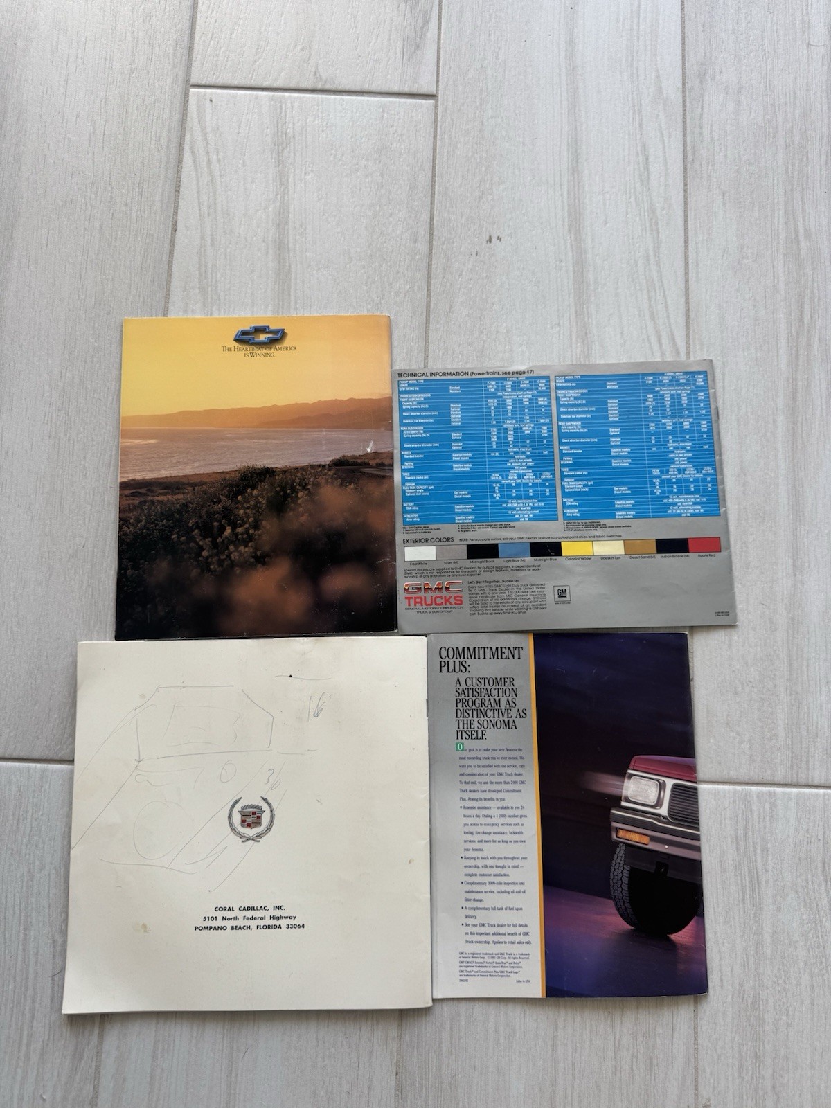 Vintage Car Brochures GMC Chevy Cadillac 1988–1992 Lot of 4