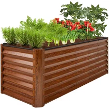 8 Ft. X 2 Ft. X 2 Ft. Wood Grain Rectangular Steel Raised Garden Bed Planter Box