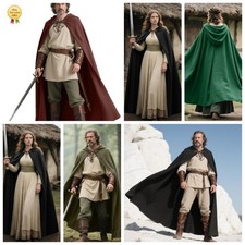 Medieval Ranger Cape Linen Hooded Cloak Shawl Halloween LARP Costume