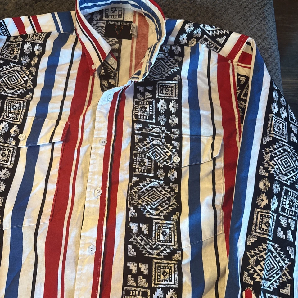 Vintage Wrangler Brushpopper Frontier Series Western Shirt Mens Large Aztec - Image 3 of 4