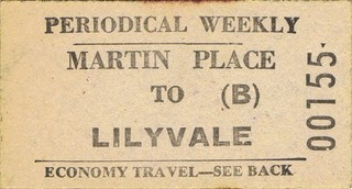 Railway tickets NSWGR Martin Place to Lilyvale closed periodical weekly unused
