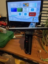 Nintendo Wii Console RVL-001 Black W Oem Av, Power Cords, And Sensor. Works!!