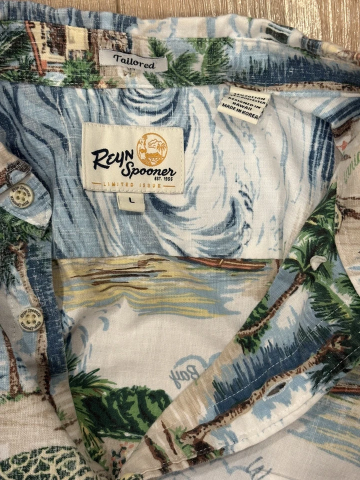 Reyn Spooner Tailored Fit North Shore Classic Aloha Shirt Size L - Image 3 of 4