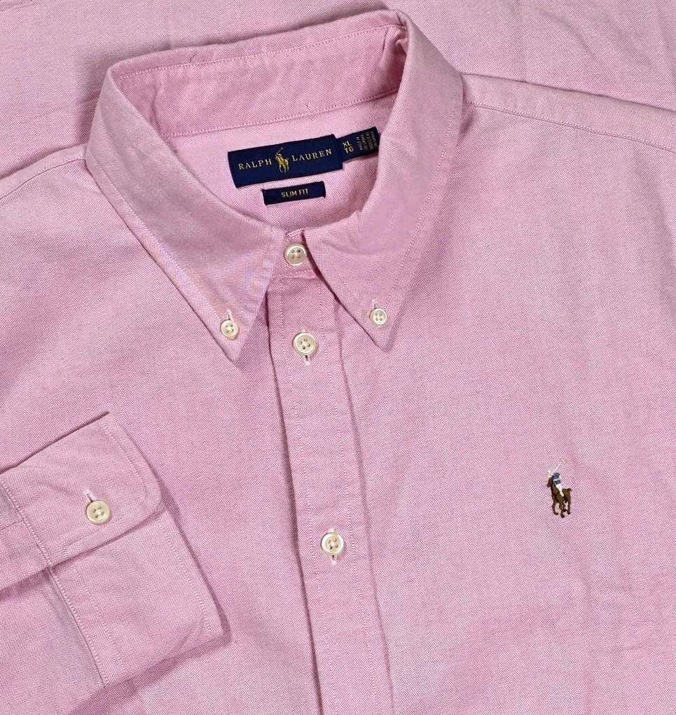 Polo Ralph Lauren Oxford Shirt Men Button Up XL Pink Long Sleeve Slim Fit
