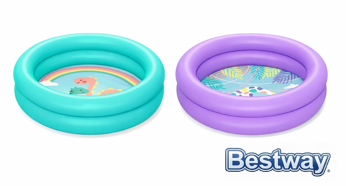 Kids Inflatable Paddling Pool 61cm Baby Toddler 2 Ring Pool 21L Random Colour