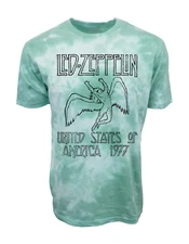 LED ZEPPELIN MENS TIE DYE MINERAL WASH LICENSE 1977 DISTRESS LOGO T SHIRT