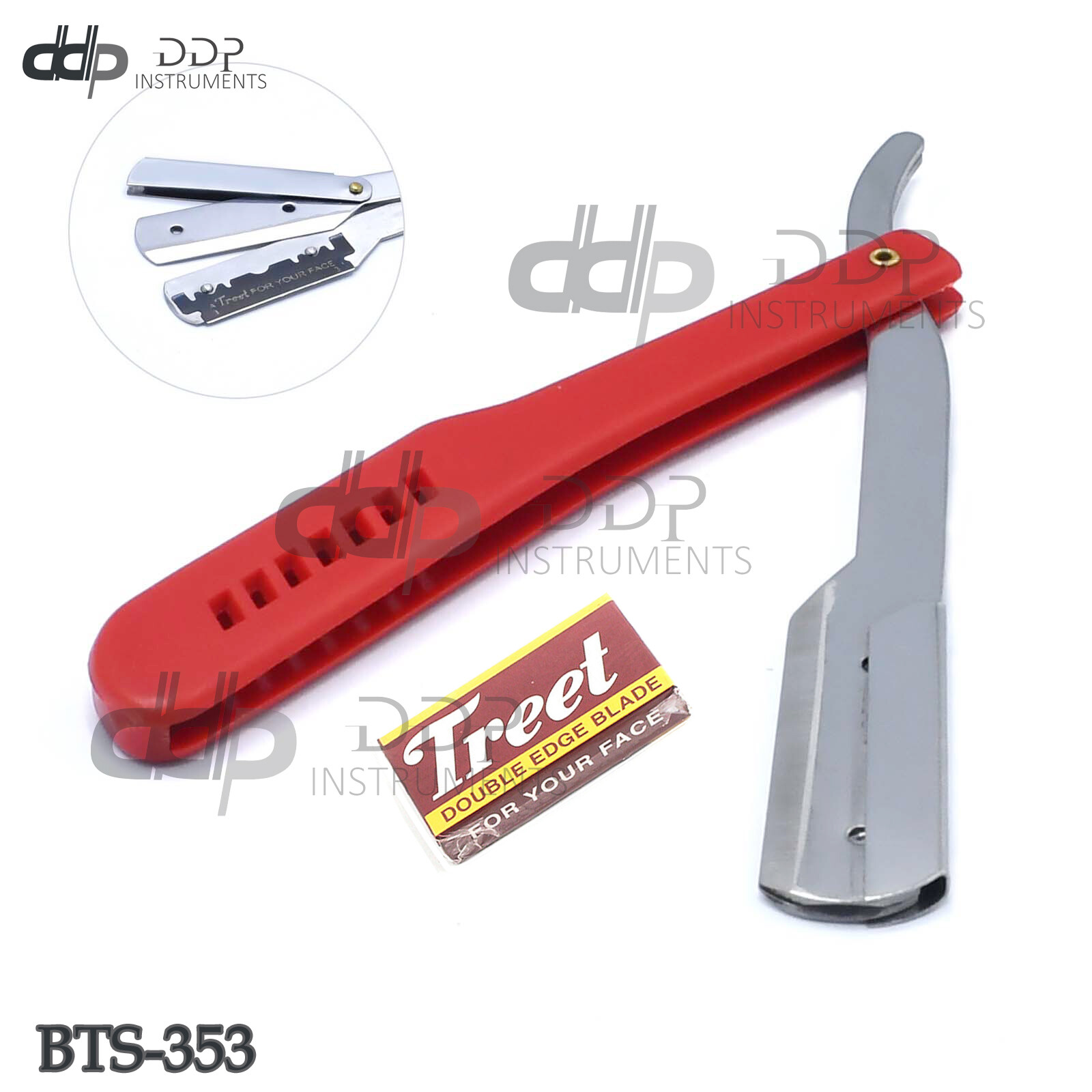 Barber Salon Straight Cut Throat Shaving Razor Classic Design Red BTS-353