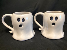 Set of 2 Ready to Celebrate Glossy Ghost Ceramic 18oz Mugs with Handle Halloween