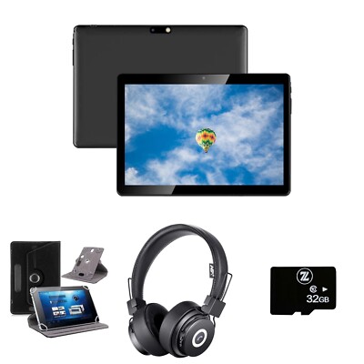 10,1'' Android 10.0 Tablet (3G) Bundle (Hülle, Bluetooth Kopfhörer, Speicherkarte)