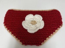 BABY GIRL Christmas Crochet Diaper Cover Red w/ White Flower 0-9M - SHIPS FREE