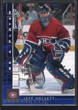 JEFF HACKETT 2001/02 BAP MEMORABILIA SAPPHIRE CHICAGO EMBOSSED SP #09/10