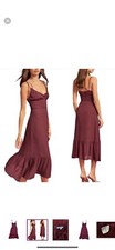 NWT $248 Reformation Embry Dress Plum Purple Midi Tie Ruffle Ruching, Size 2