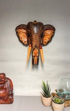 Elephant Wall Mask - Brown Hanging Wooden Hand Carved Art Fair Trade