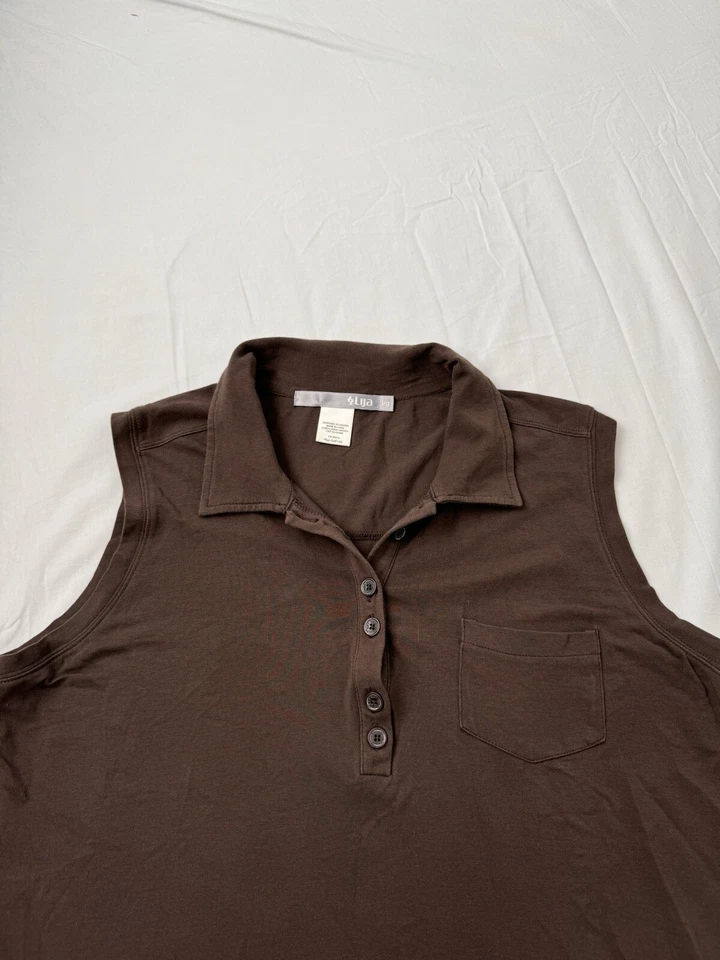 Lija Women's Collared Sleeveless Henley Activewear Tank Top Brown L Golf - Image 3 of 4