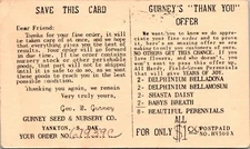 Tankton SD Gurney Seed & Nursery Co. Thank You Offer $1 Flowers Postal Card L507