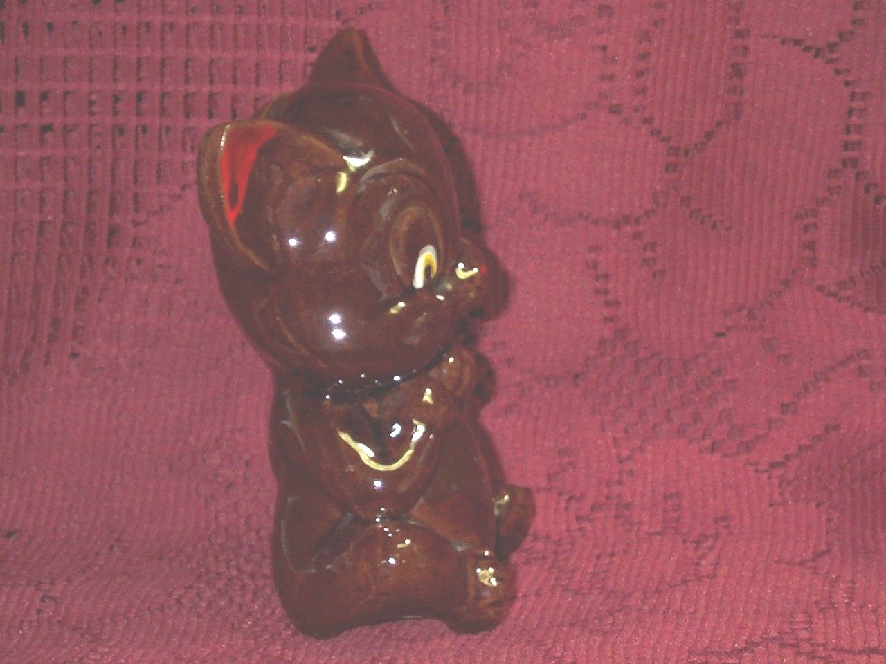 Vintage Japan Mouse Bank Red Ware Redware figurine 5" Tall Sitting no