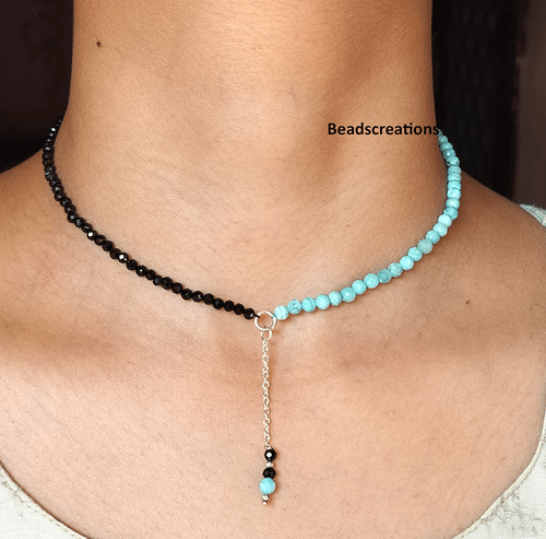 Top Black Spinel and Larimar Beads Necklace Beaded Faceted Bracelet Gift For Her - Picture 1 of 4
