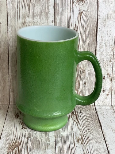 Hazel Atlas Green Orange Peel Texture Milk Glass Coffee Mug Cup Vintage
